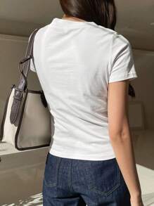 DAZY 女士纯色半扣T恤、短款上衣 - 白色 - 查看 2