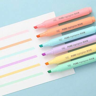 1/2set Macaron Pastel Colors Highlighters, Big Capacity Chisel Tip Highlighter Fluorescent Marker Pen For Coloring, Underlining, Highlighting, Journaling Back To School