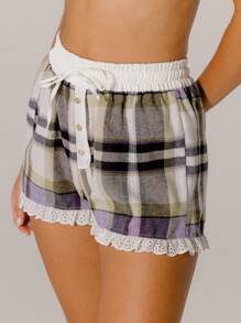 Aralina Cozy Button-Front Ruffle Hem Contrast Flannel Boxer Shorts - Dusty Purple - View 5