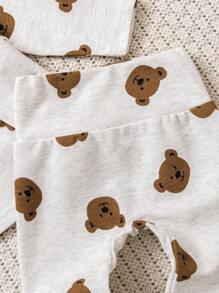 SHEIN 3 件套新生儿婴儿男女款蛇皮印花长袖衬衫和连脚裤配帽子冬季服装 - 淺灰色 - 查看 6