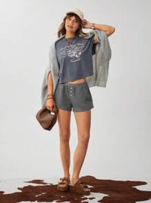 Wildy Summer Western Hippie Outfits Jorts Women's Low Waist Casual Loose Grey Super Shorts For Summer