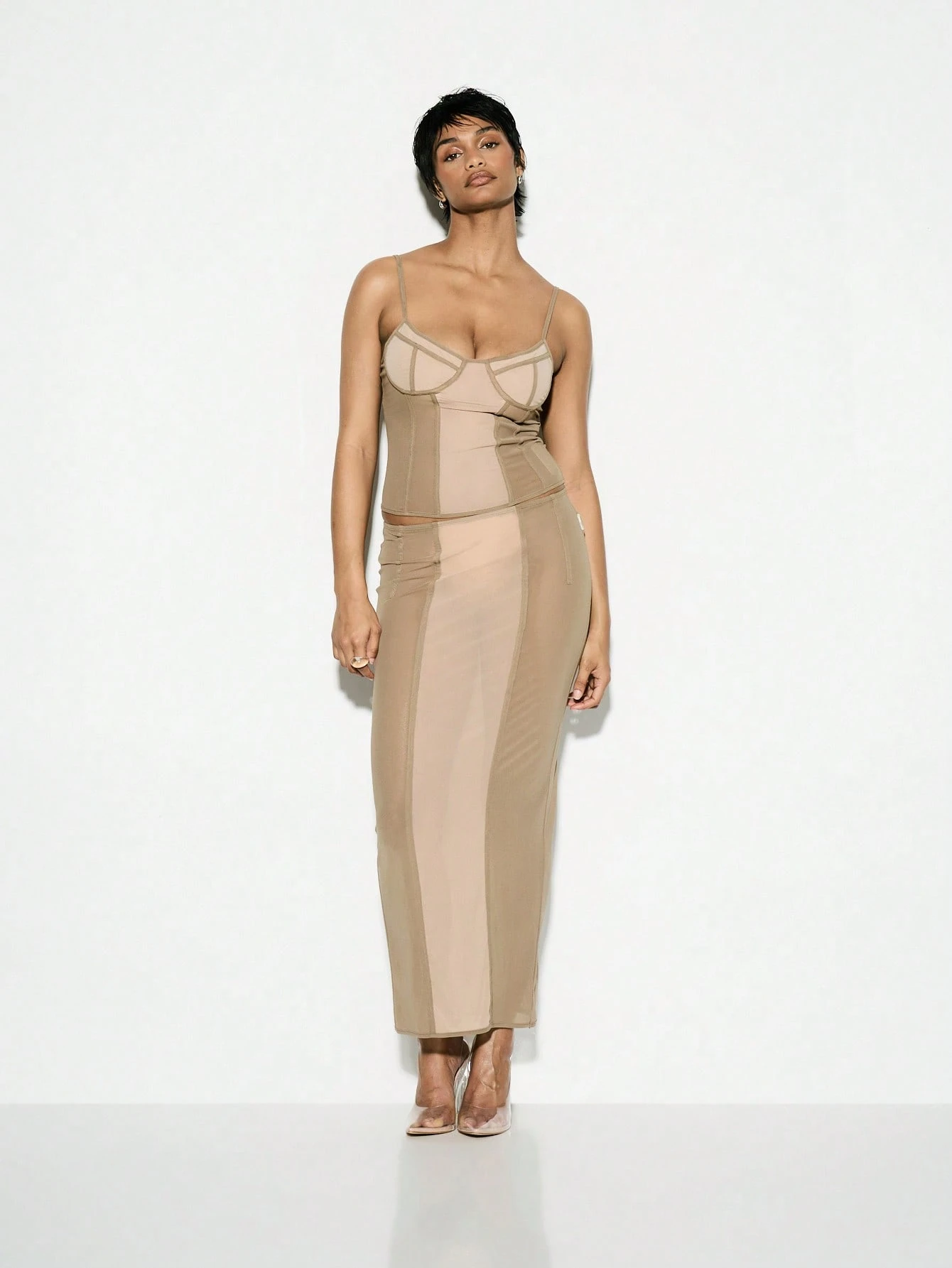 KIZN Jupe Midaxi taille haute à empiècements en maille