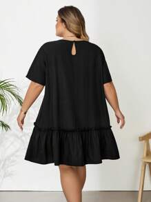 SHEIN CURVE+ Đầm Babydoll Xòe Viền Ruffle Size Lớn Cho Kỳ Nghỉ, Mùa Hè - màu đen - Xem 2