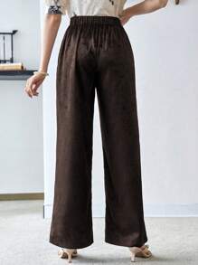 Modelyn Jacquard Drawstring Waist Wide Leg Pants, Hanfu Bottoms - Coffee Brown - View 2