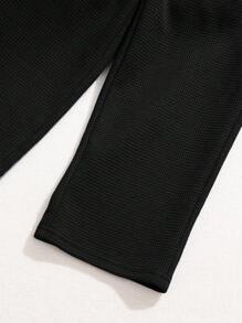 SHEIN 2件套男童休闲宽松翻领短袖Polo衫和裤子套装 - 黑色 - 查看 5