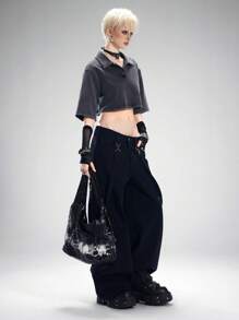 Coolane 女士夏季街头风格演唱会外出短款 Polo 衫 - 黑色 - 查看 5