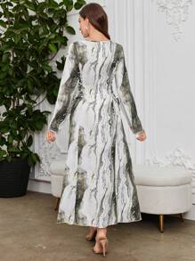 Al Najma 女士优雅保守花卉系带长裙，宽松阿拉伯风格