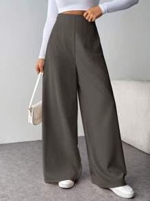 Firerie Women's Minimalist Casual Stylish Back To School High Waist Textured Wide Leg Pants