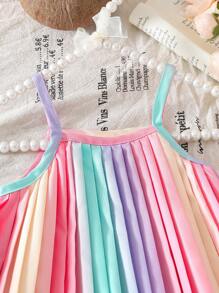 Infant Baby Girl Summer Slip-On Pleated Gradient Dress, Fashionable & Adorable, Korean Style - Multicolor - View 4