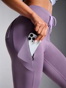 Women's Solid High Waist Multi-Pocket Outdoor Base Layer Pants - Khaki - View 3