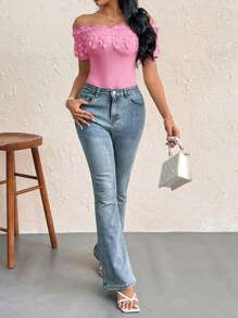 Firerie Body con encaje en los hombros para mujer, elegante para ropa de resort - Rosa - Ver 4