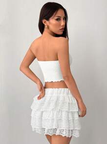 SHEIN PETITE Áo ba lỗ dệt kim họa tiết màu mơ cho kỳ nghỉ của phụ nữ với viền xoắn bất đối xứng - trắng - Xem 2
