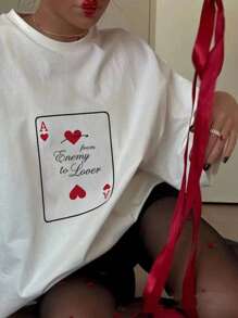 INAWLY Camiseta de mujer de manga corta, cuello redondo, estampado de letras, casual y holgada