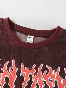 Set de 2 piezas para adolescentes varones: Top de manga corta con estampado de letra efecto tie-dye y shorts