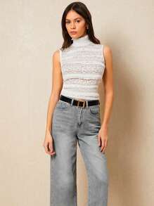 Poéselle Stylish Stand Collar Lace Crop Top - A Chic Addition To Your Everyday Wardrobe,Summer Women,Western Wear Women,Boho,Hippie - Apricot - View 5