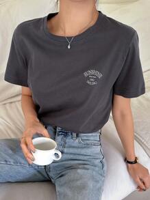 DAZY 字母圖形圓領t恤 - 深灰色 - 查看 8