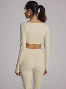 Musera Sport Fitted Scoop Neck Long Sleeve Sport Top Active Gym Workout, Padel, Tennis, Pickleball Gym Fitness - Cream - View 4