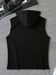 Manfinity Dauomo Men's Letter Print Drawstring Hooded Vest