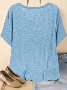 SHEIN CURVE+ Plus Size Women V-Neck Short Sleeve Casual Loose T-Shirt