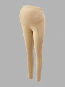 SHEIN Maternity 2 Pieces Set: Summer Urban Leisure Adjustable Elastic Waist Skinny Pants, Black - Khaki - View 5