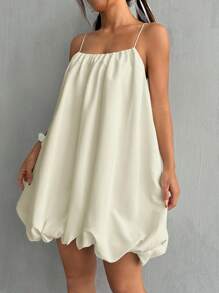 SHEIN EZwear Summer Casual Solid Color Sleeveless Pleated A-Line Dress