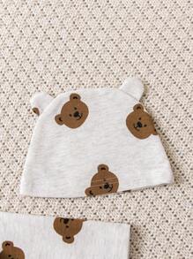 SHEIN 3 件套新生儿婴儿男女款蛇皮印花长袖衬衫和连脚裤配帽子冬季服装 - 淺灰色 - 查看 4