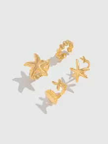 ROMWE Goth 4 pièces Bagues de mode style océan - Étoile de mer brillante, coquille, bagues en métal géométriques, bague ouverte. Cadeaux pour femmes, filles, épouses