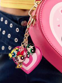 THE POWERPUFF GIRLS X SHEIN 时尚3D心形皮革钥匙扣，亚克力吊坠装饰配件，Y2K风格，情人节 - 彩色 - 查看 3