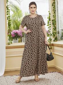 Mulvari Plus Leopard Print Dress Maxi Women Outfit - Multicolor - View 5