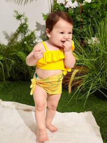 2 Stücke/Set Säuglings-/Baby Mädchen Zitrone Muster + einfarbiger Romper & Tüll-Tüllrock Set