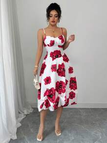 Chiquease Elegante vestido de verano con estampado floral, cintura ajustada y volante en el bajo - Multicolor - Ver 1