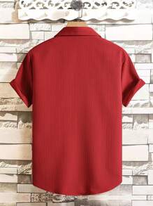 Manfinity Homme 男士礼物，男士纹理面料翻领衬衫纯色短袖简约时尚休闲日常