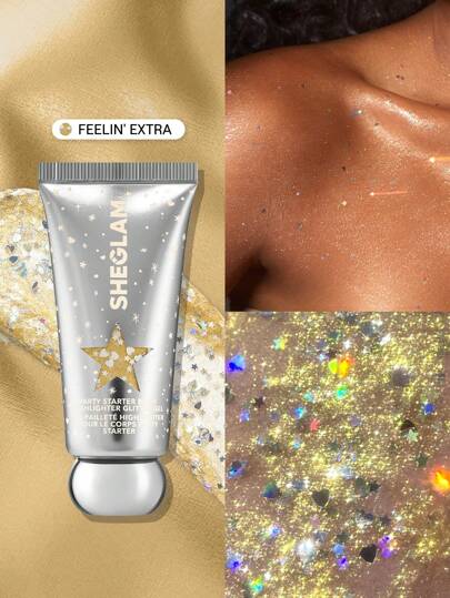 SHEGLAM Iluminador Corporal Starter Glitter Gel-Feelin' Extra Gel Highlighter Liquid Glitter Diamond Glitter Highlighter Iluminador De Larga DuracióN, De Doble Uso Y Resistente Al Sudor Brillos Marca Belleza Maquillaje Maquullaje CosméTica Para Mujeres NiñAs Perfecto Para Invierno Primavera Ideal Para Y2K Elegante Moda Adecuado Para CumpleañOs Regalo Fiesta Listo Mejor Color