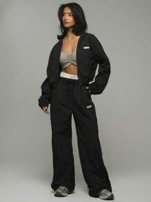 Musera Sport Women Nylon Straight Leg Logo Patch Sports Pants Trousers,Padel, Tennis, Pickleball Gym Fitness