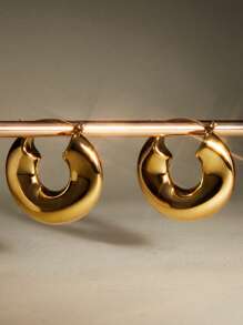 2只18K镀金不锈钢光滑耳环，圣诞节冬季圣诞礼物 - 耳圈 - 查看 3