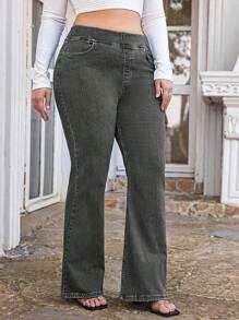 EURMUSE 98% bomull plus jeans med hög midja i utsvängda ben