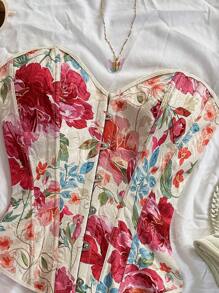 Soleia Parte superior tipo corsé de estilo retro palaciego con estampado floral jacquard de colores, con botones y lazo en la espalda, para mujer, ideal para bodas, vacaciones, salidas, festivales, cruceros, cumpleaños, etc.