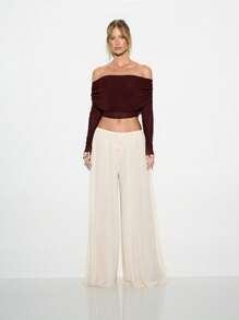 KIZN 飘逸阔腿阔腿裤海滩度假服休闲裤带抽绳轻便夏季休闲旅行度假裤