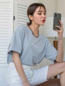 DAZY Camiseta De Hombro Caído Con Gráfico De Letra