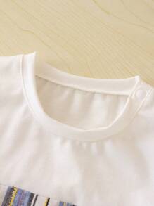 2pcs/Set Baby Boys/Girls Casual Buttoned Collar Pocket Short Sleeve Shirt With Patchwork Vest Top, Suitable For Daily Wear, Vacation & Travel