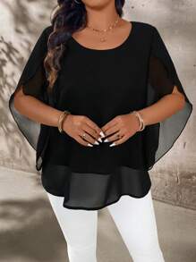 SHEIN LUNE Camicetta elegante in chiffon con maniche a palloncino per taglie forti