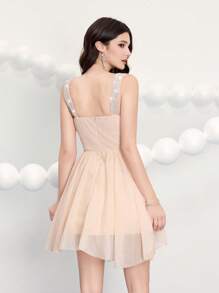 SHEIN Belle Women Sparkling Crystal Mini Cocktail Dress, Elegant Gown, Elegant Semi Formal Dress, Party Dress, Wedding Guest Dress, Prom Dress - Champagne - View 2