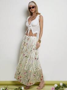 COSMINA 女士松紧腰花卉刺绣长裙 - 彩色 - 查看 3