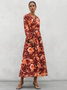 SHEIN Privé Tie-Dye Painting Print Long Sleeve Dress For Women Fall Cloth For Women - Multicolor - View 5