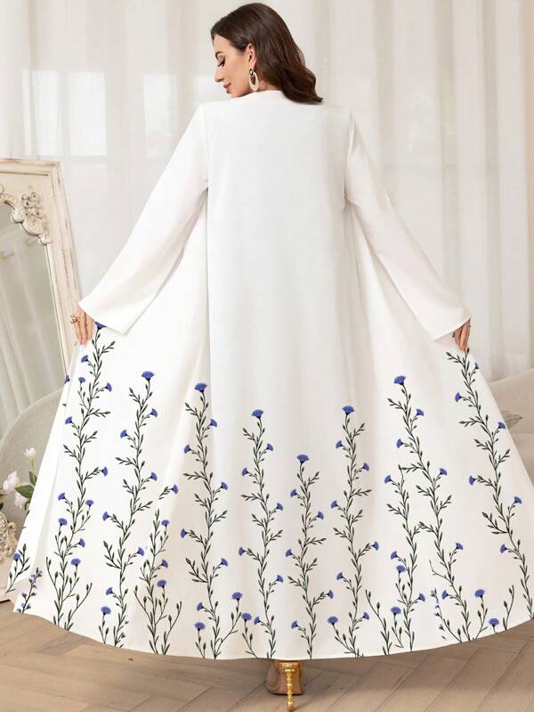 Al Najma Women's Elegant Floral Print Maxi Cover-Up Abaya, Modest Robe