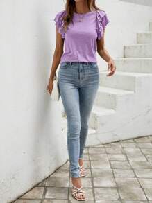 SHEIN Clasi Casual Solid Color Double Layer Cap Sleeve T-Shirt