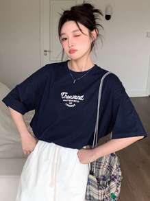 DAZY Women T-Shirts Huruf Casual - Navy Blue - View 3