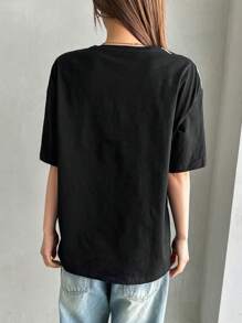 DAZY Letter Graphic Drop Shoulder Tee Jersey - Black - View 2