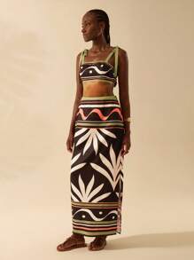 CAJUNI Damen Carioca Urlaubs Lässig Sommer Boho Tropischer Schmetterling Muster Träger Camisole