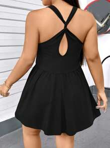 SHEIN Essnce Plus-Size Women's Sleeveless High Elastic Knit Back Cross Kinky Halter Dress Pants Culottes Yoga Fitness Tracksuit, Jumpsuit, Culottes